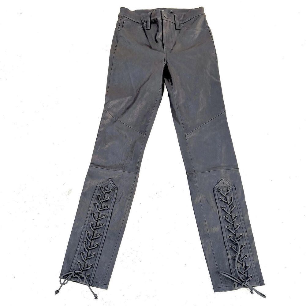 Hudson Jeans Nico Lace-Up Super Ankle Skinny Faux Coated Leather Style Sz 27